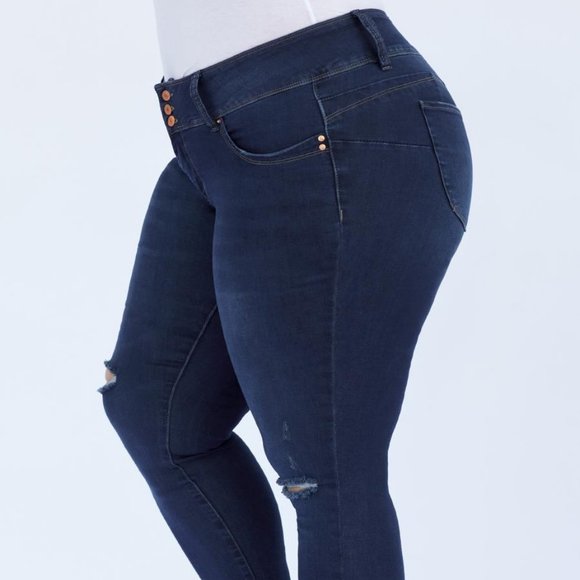 WannaBettaButt Plus size Women's  3 Button Up Sexy Jeans Dark Blue Plus 24 NWT! - Picture 8 of 10